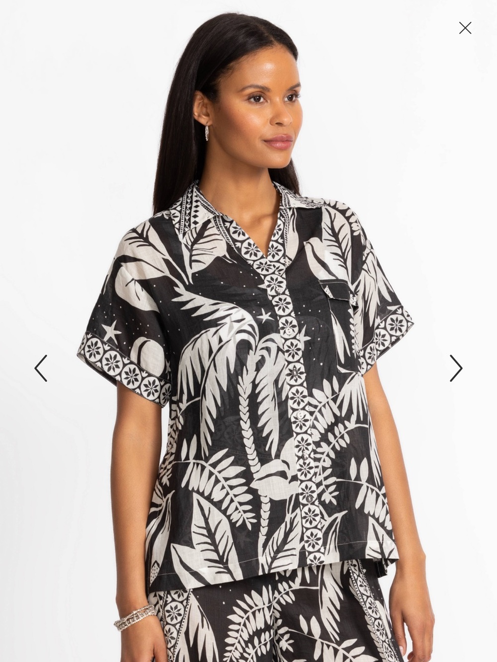 Johnny Was Palmas Cover Up Camp Shirt Black White Size Small NWT